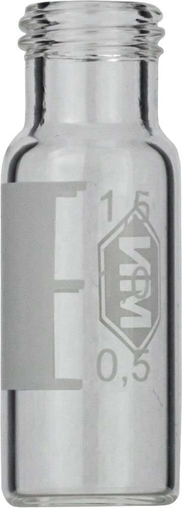 [4001520] Vials w. screw neck, Macherey-Nagel, N 9 short thread, wide opening, 1,5 mL, clear, w. labeling