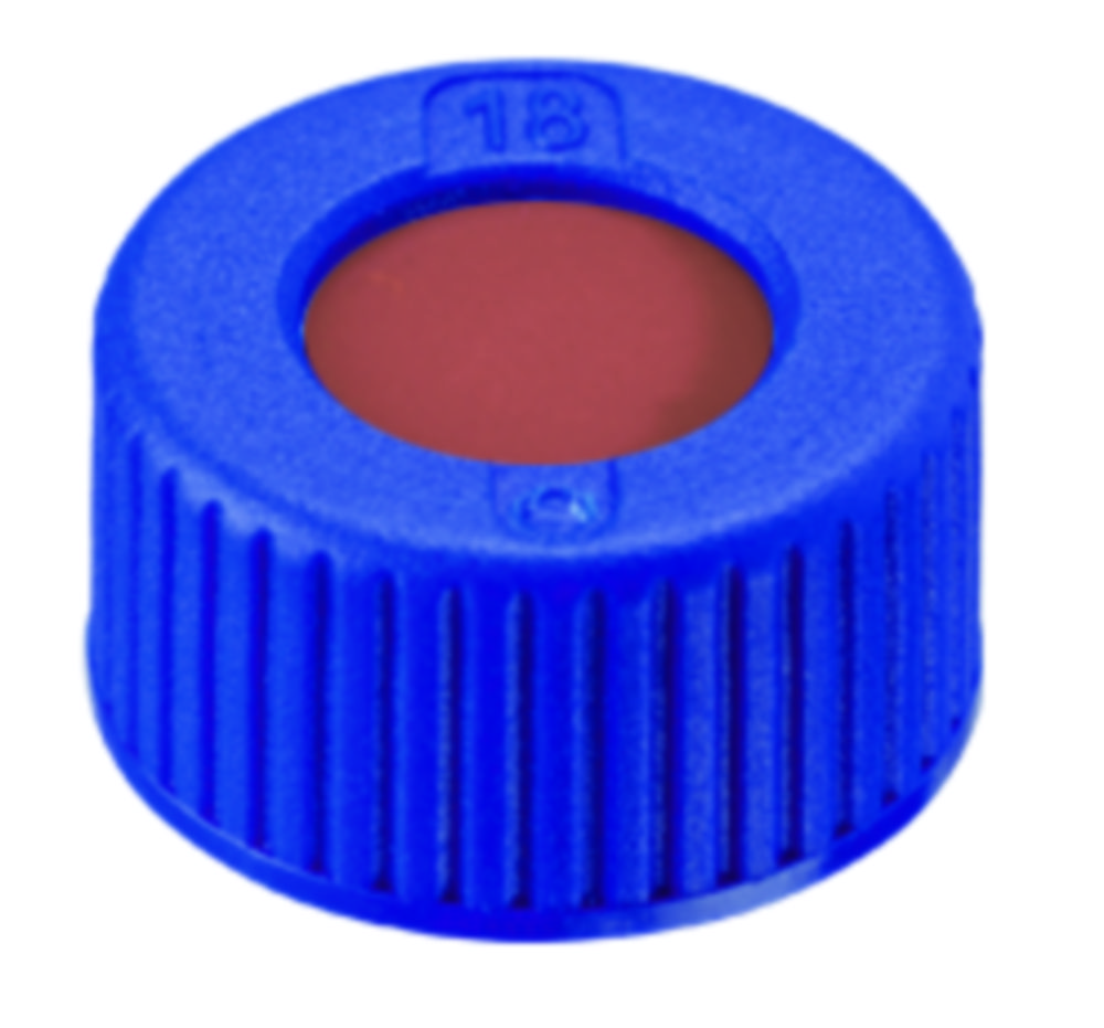Screw cap, LLG, N 9 short thread, blue PP w. hole, rubber/PTFE 45 A, UltraBond