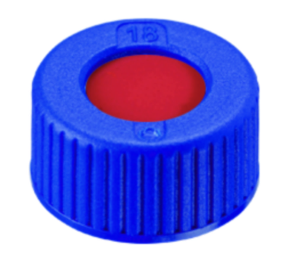 Screw cap, LLG, N 9 short thread, blue PP w. hole, PTFE/silicone/PTFE 45 A