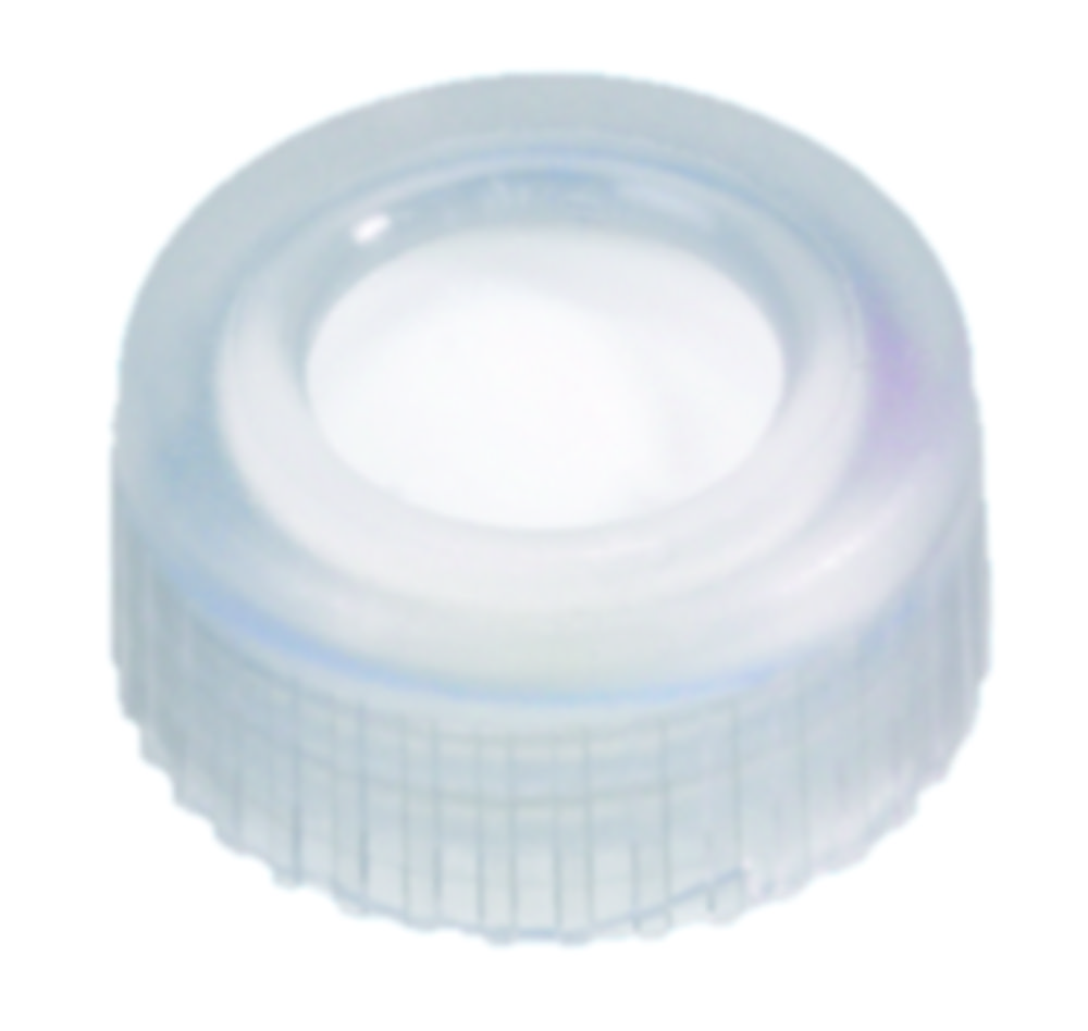 Screw cap, LLG, N 9 short thread, clear PP w. hole, PTFE 53 D