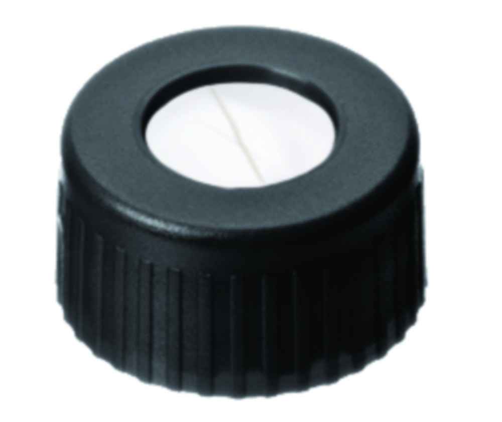 Screw cap, LLG, N 9 short thread, black PP w. hole, silicone/PTFE 55 A, slit