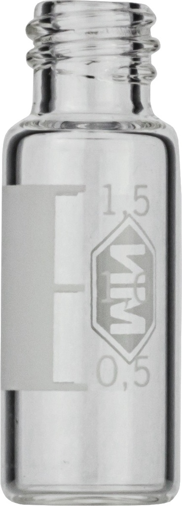 Vials w. screw neck, Macherey-Nagel, N 8, small opening, 1,5 mL, clear, w. labeling field