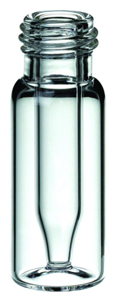 Microvials w. screw neck, LLG, N 9 short thread, wide opening, 0,3 mL conical, clear