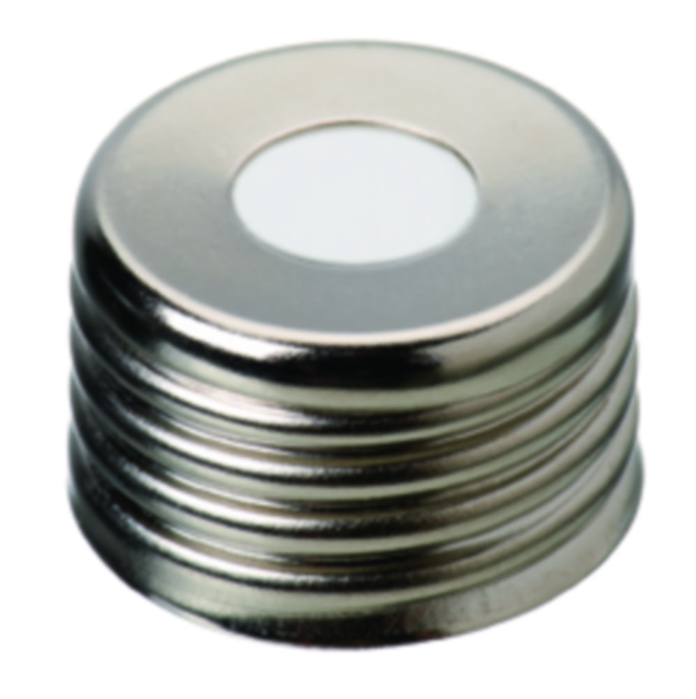 Screw cap, LLG, N 18, magnetic steel w. hole, silver, precision, silicone/PTFE 55 A