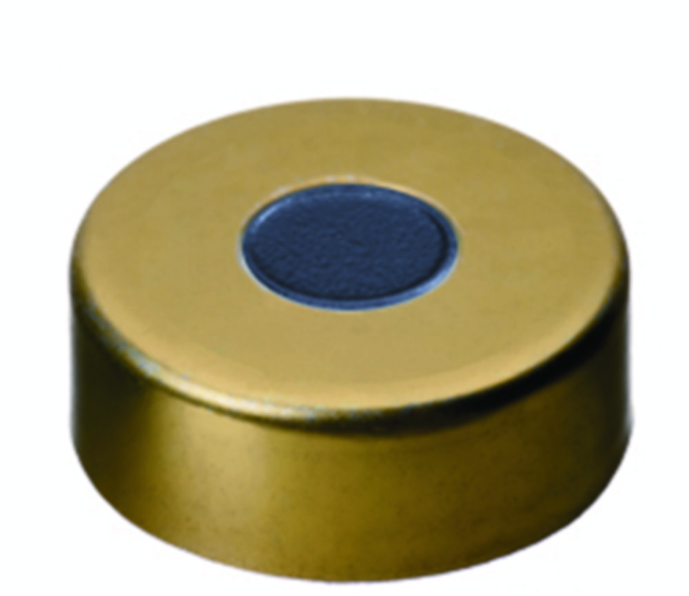 Crimp seals, LLG, N 20, alu w. hole, gold, butyl/PTFE 50 A, Pharma-Fix