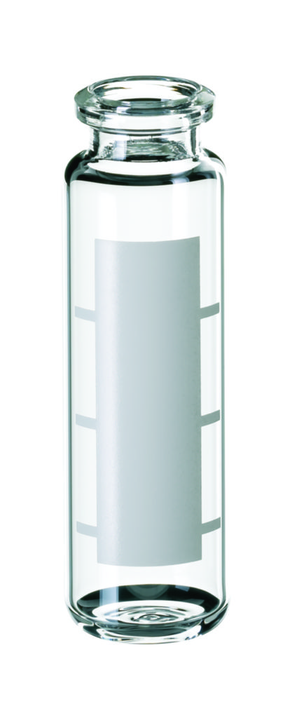 Headspace vials w. crimp neck, LLG, N 20 HS crimp, rounded bottom, 20 mL, clear, w. labeling field