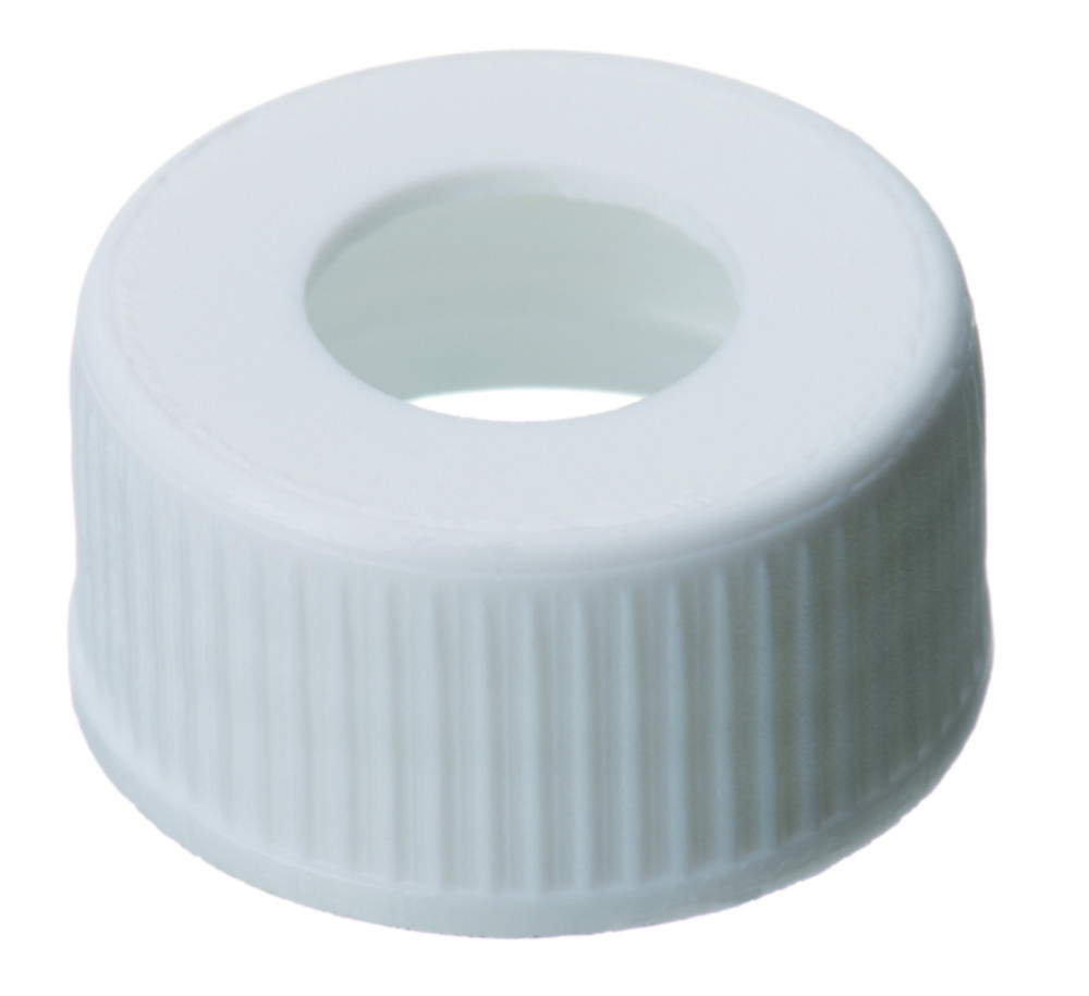 Screw cap, LLG, N 24, white PP w. hole