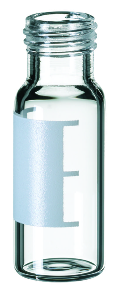 Vials w. screw neck, LLG, N 9 short thread, wide opening, 1,5 mL, clear, w. labeling field