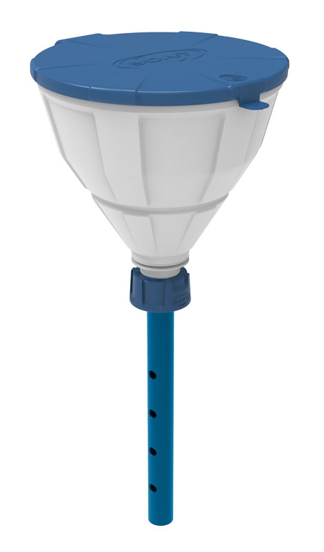 Safety funnel with lid, SCAT ARNOLD V2.0, GL 45, HDPE, white/blue, w. spear (220 mm)