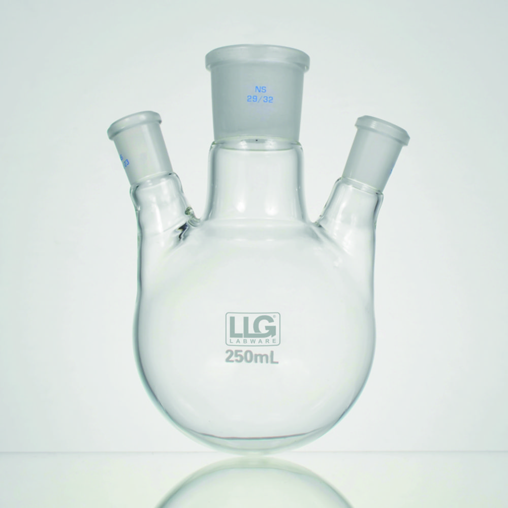 Round-bottom Flasks, Three-neck, cent.:29/32, 2 x Side Neck Angled 14/23 , 500 ml