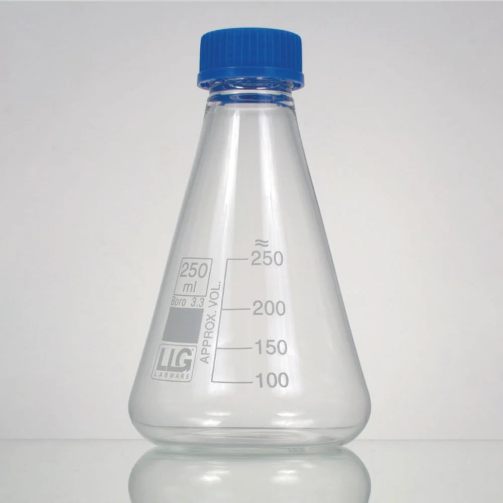 [4686198] LLG-Erlenmeyer flask 100 ml, boro 3.3, white graduated, with screw-cap GL32 pack of 2