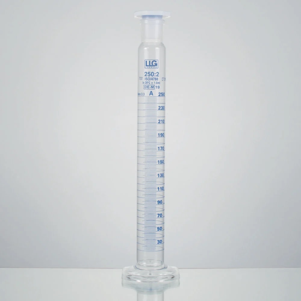 Mixing cylinder, LLG, tall, cl. A, PE stopper, 250 mL, 2 pcs