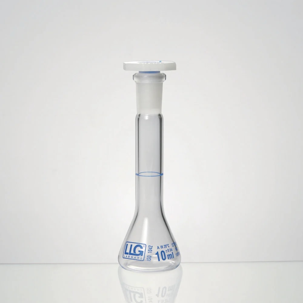 Volumetric flask, trapezoidal, LLG, cl. A, NS10, PE stopper, 20 mL, 2 pcs