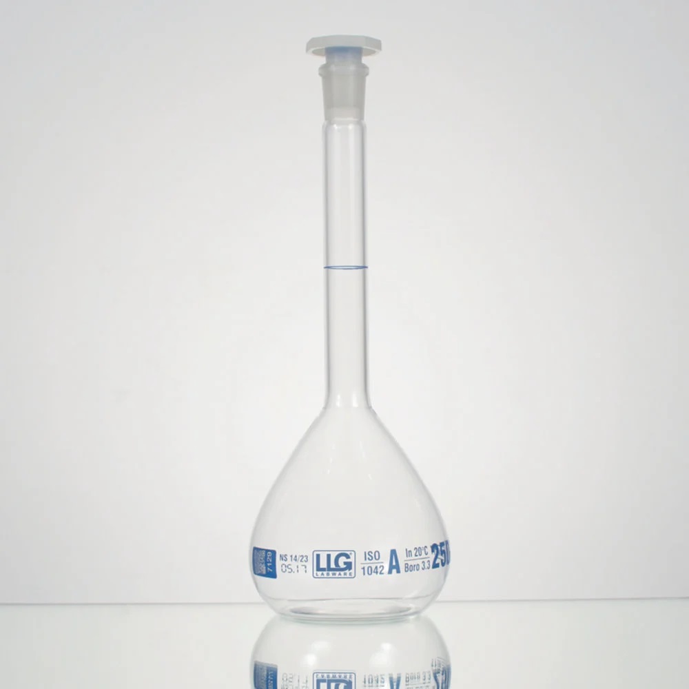 Volumetric flask, LLG, cl. A, NS12, PE stopper, 100 mL, 2 pcs