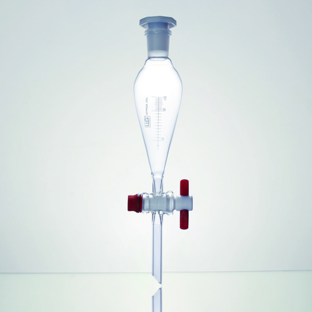Separating funnel, LLG, Squibb form, with graduation and PTFE stopcock, 50 ml
