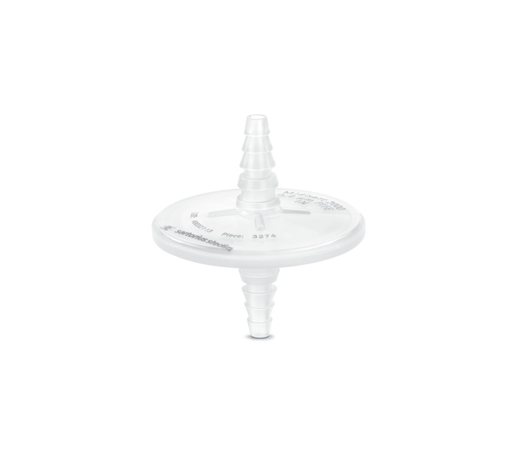 [1471220011] In-line filter, Sartorius Midisart 2000, PTFE, 20 cm2, 0,20 µm, sterile, 6-12 mm barb, 25 pcs