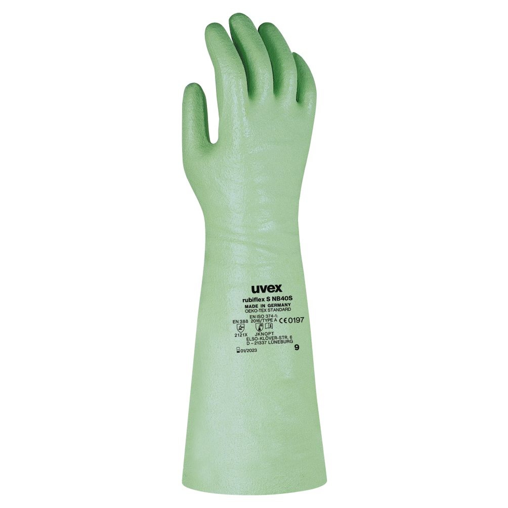Chemical protection gloves, uvex rubiflex S NB40S, size 10