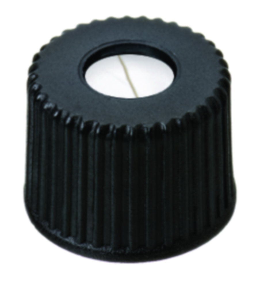 Screw cap, LLG, N 8, black PP w. hole, silicone/PTFE 45 A, slit
