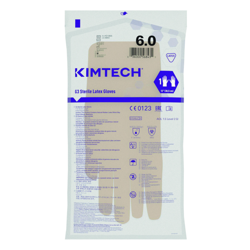 Latex gloves, Kimberly-Clark KIMTECH G3, size 8,5, sterile, cleanroom