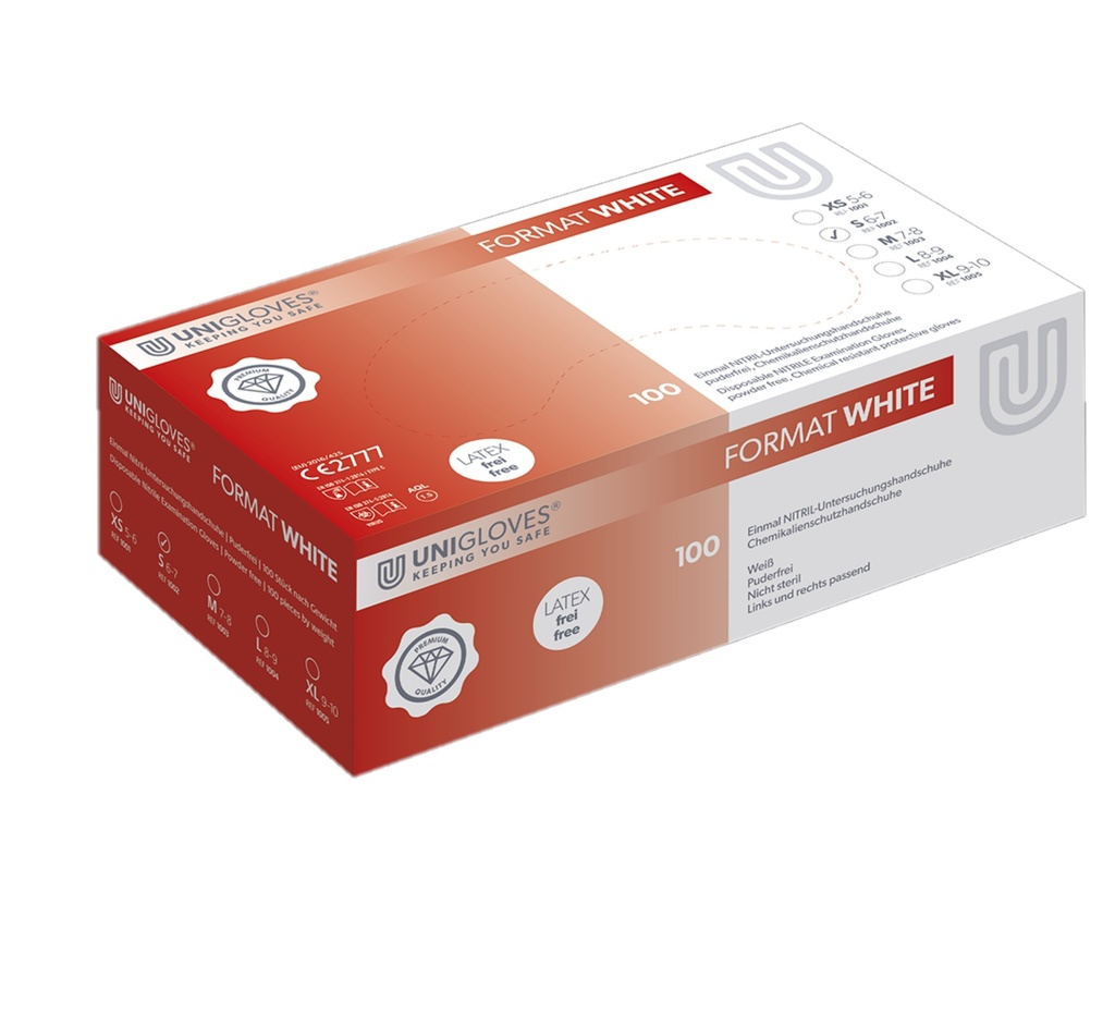 [0871950] Nitrile gloves, Unigloves FORMAT WHITE, size S (6-7)