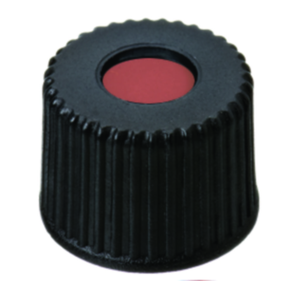 Screw cap, LLG, N 8, black PP w. hole, rubber/PTFE 60 A