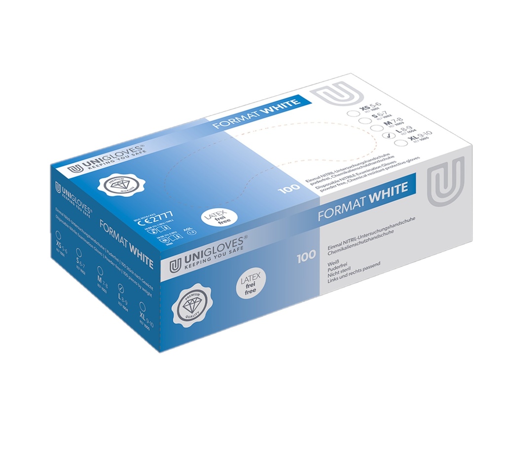 [0871954] Nitrile gloves, Unigloves FORMAT WHITE, size L (8-9)