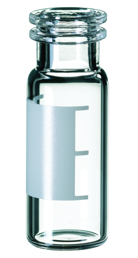 Vials w. snap neck, LLG, N 11 snap ring, wide opening, 1,5 mL, clear, w. labeling field