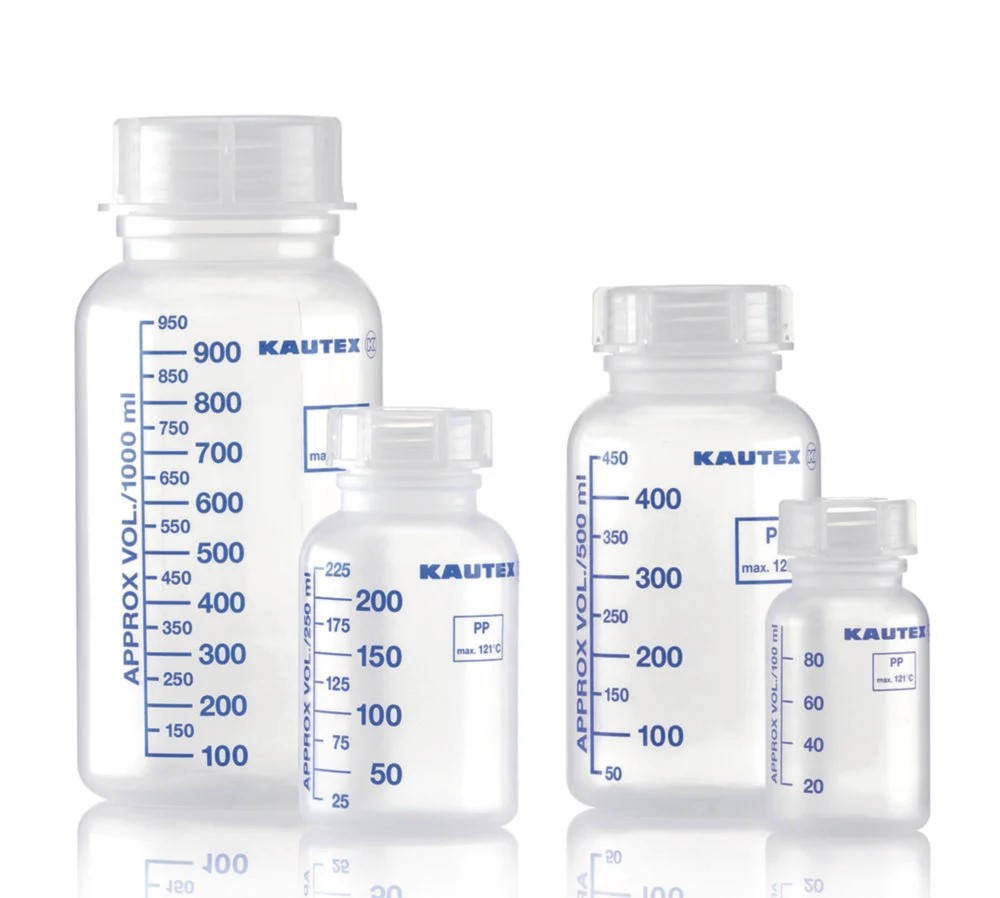 Wide mouth bottles, PP, round, graduated, 250 ml