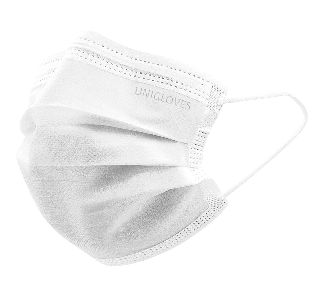 [6320162] Face mask, Unigloves Profil Plus, EN 14683 Type II R, CE, white, 10 x 50 pcs