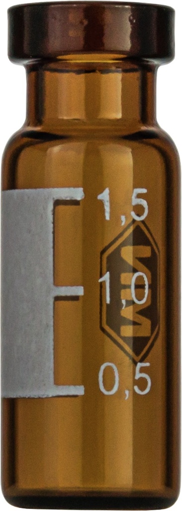 Vials w. crimp neck, Macherey-Nagel, N 11 crimp, wide opening, 1,5 mL, amber, w. labeling field