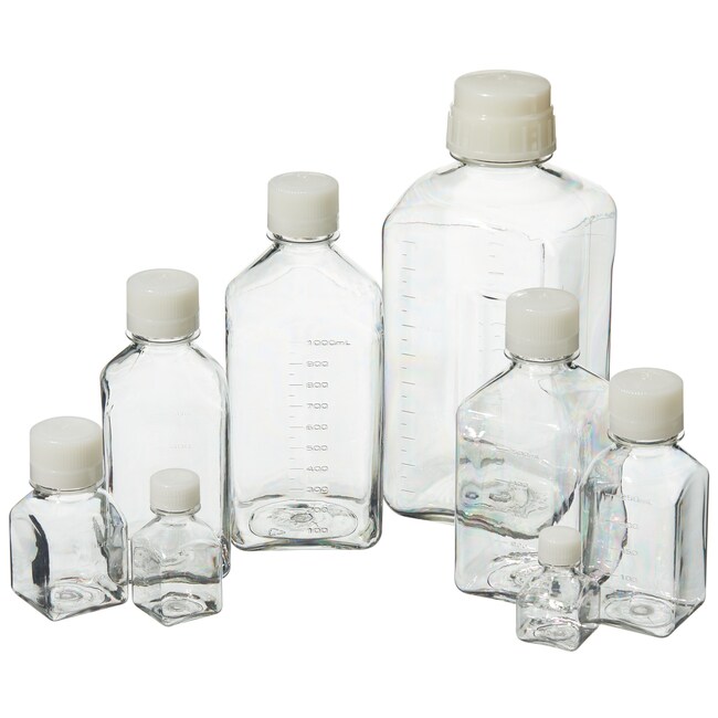 Media bottle with lid, Nalgene, PETG/HDPE, square, sterile, 1000 mL, 24 pcs