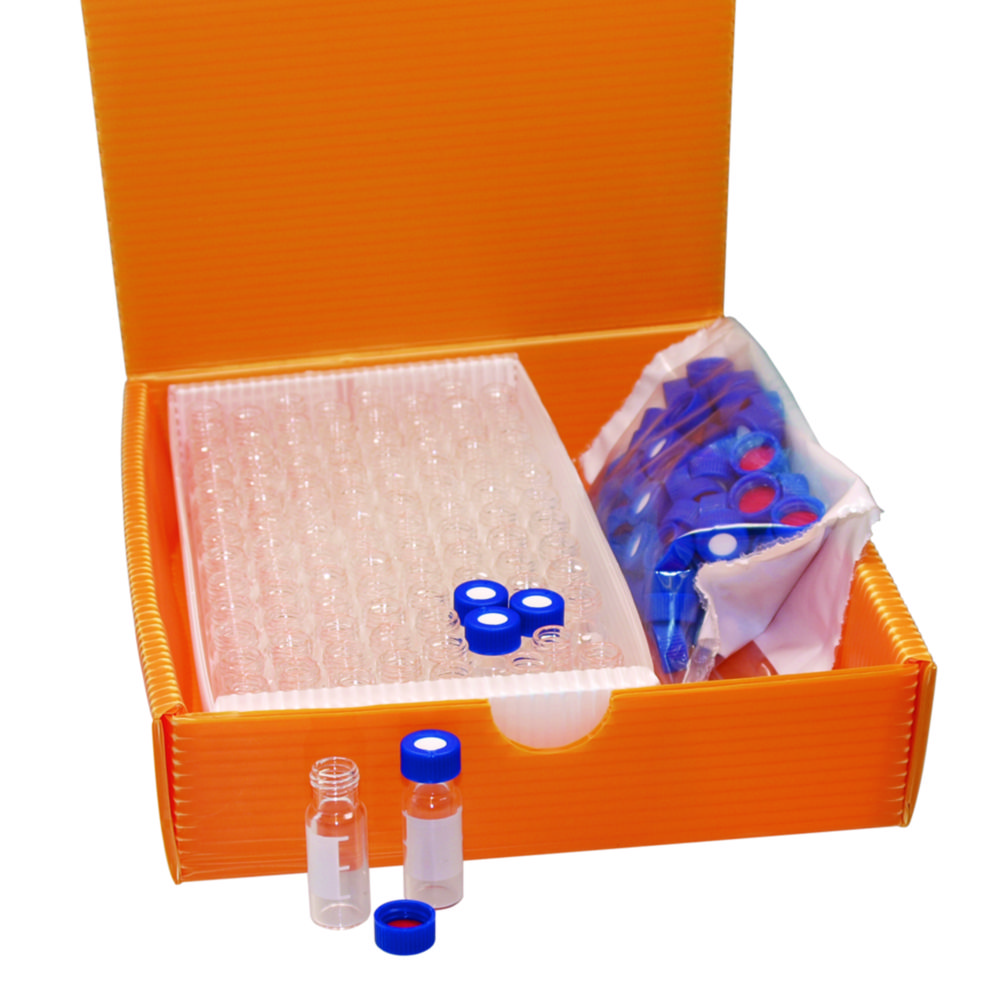 2in1 vial kit, LLG, N 9 screw thread, 1,5 mL, clear, blue PP w. hole, silicone/PTFE