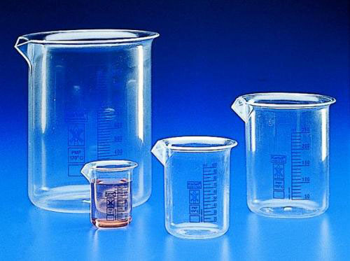 Beaker 250ml, PMP (TPX) blue g raduation, low form