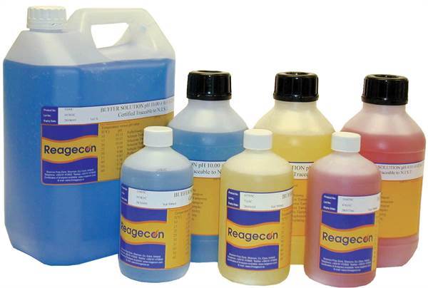 Technical buffer, Reagecon, pH 2,00 ± 0,02, 25 °C, red, 250 mL