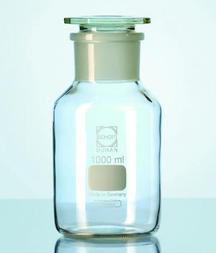 Reagent bottles, wide mouth, g lass stoppered, Dur