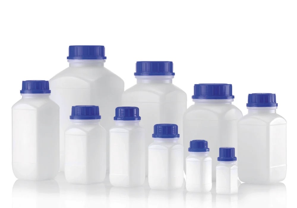 Square reagent bottle, HDPE, wide neck, 50 ml