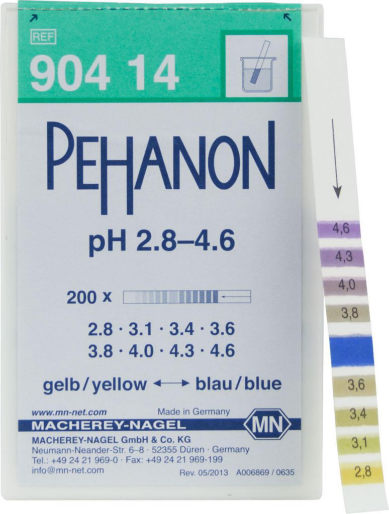 [9130656] pH indicator paper, Macherey-Nagel PEHANON, strips, pH 2,8 - 4,6, 200 pcs