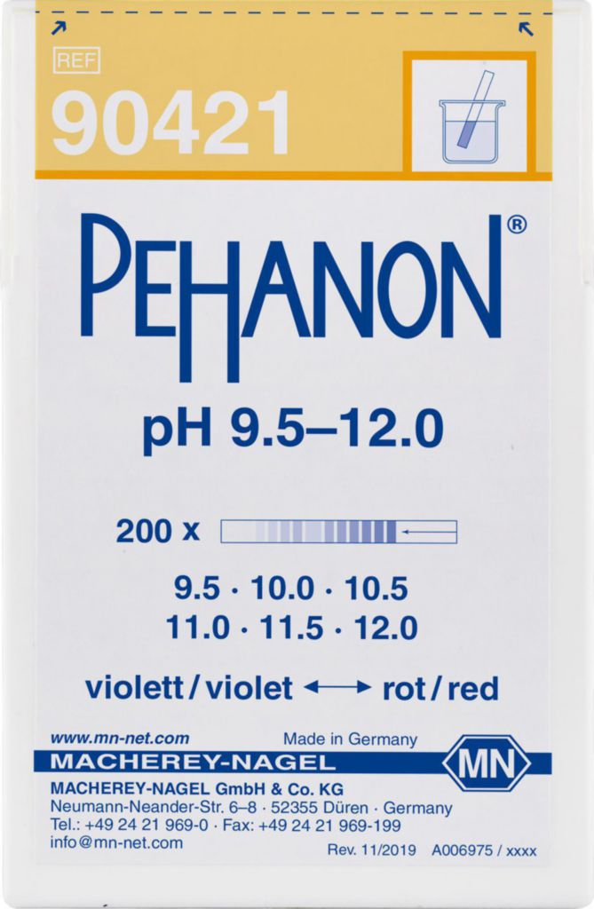 pH indicator paper, Macherey-Nagel PEHANON, strips, pH 9,5 - 12, 200 pcs