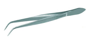 [9171225] Forceps 18/8 steel with sharp ends, curved, Lengt