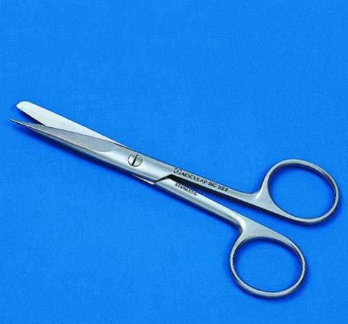 Scissors, surgical, straight, closed shanks, sharp