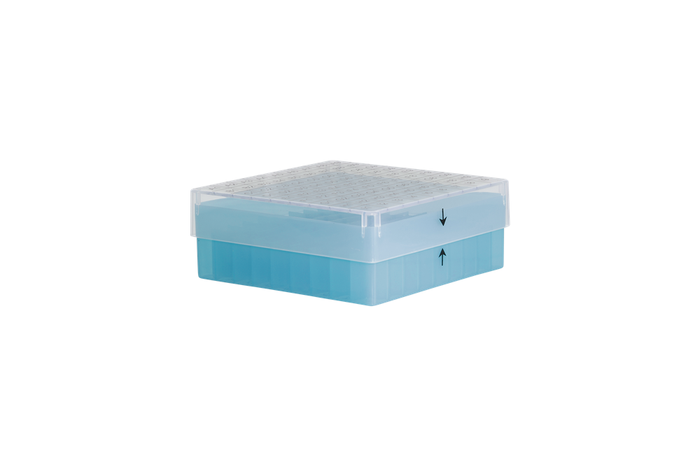 Cryobox, 130 x 130 x 50 mm, PP, 9 x 9, 1/2 ml cryotube, blue